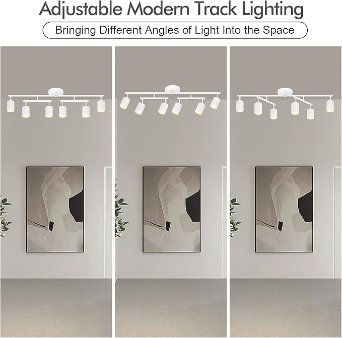 BoostArea 6 Light Track Lighting Fixtures Ceiling, 24W White LED Track Lighting, Ceiling Lights with 2700K Warm White Lighting, Modern Track Lighting Kit for Kitchen/Hallyway/Bar
