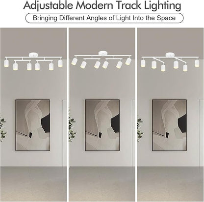 BoostArea 6 Light Track Lighting Fixtures Ceiling, 24W White LED Track Lighting, Ceiling Lights with 2700K Warm White Lighting, Modern Track Lighting Kit for Kitchen/Hallyway/Bar