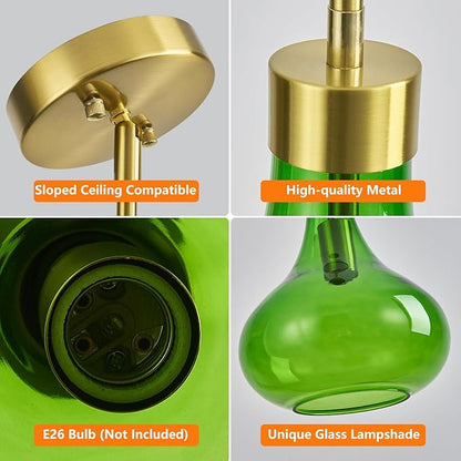 Modern Glass Pendant Light 9.44 in Green Glass Shade Gold Farmhouse Island Pendant Lights for Kitchen Pendant Lighting Over Sink Bedroom Dining Room