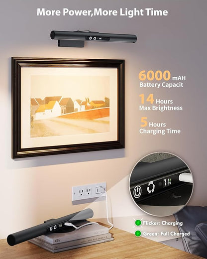Skairipa Picture Light for Wall, 6000mAh Rechargeable Wireless Wall Lights, 13'' Dimmable Remote Magnetic LED Art Painting Light with 3 Color Temps, Display for Gallery, Living Room (Black, 2Pack)