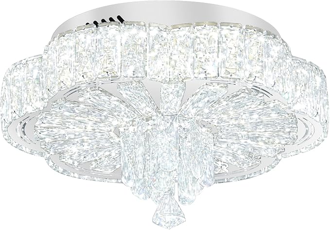 Modern Crystal Chandelier for Living Room 16in Chrome Crystal Raindrop Ceiling Light for Room Bedroom LED Dimmable 2700K-6000K