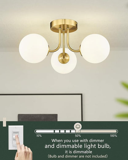 3-Globe Gold Semi Flush Mount Ceiling Light in a Modern Farmhouse Design is Ideal for Living Rooms, Bedrooms, or Dining Rooms. Model:CKCL4845-3W-PG.(Bulb Incl)