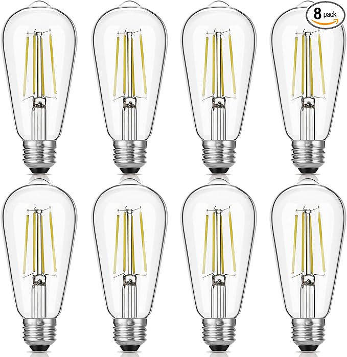 Gozelux LED Edison Bulbs 6W, Equivalent 60W, High Brightness Daylight White 5000K, 750 Lumens, ST58 Vintage LED Filament Bulbs with 90+ CRI, E26 Base, Dimmable, Clear Glass, Pack of 8