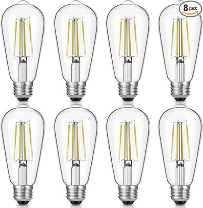Gozelux LED Edison Bulbs 6W, Equivalent 60W, High Brightness Daylight White 5000K, 750 Lumens, ST58 Vintage LED Filament Bulbs with 90+ CRI, E26 Base, Dimmable, Clear Glass, Pack of 8