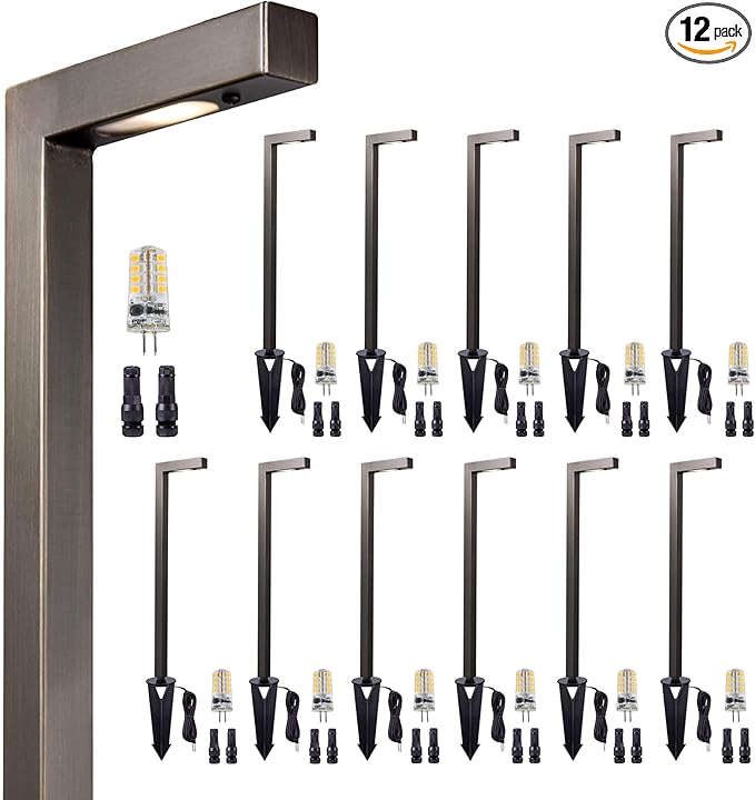 Gardenreet Low Voltage Pathway Lights 12V, LED Landscape Path Lights Outdoor Waterproof, Modern Electric Walkway Lights, L Shape Bronze Garden Decor with 3W 270LM 2700K G4 Bulb 12 Pack
