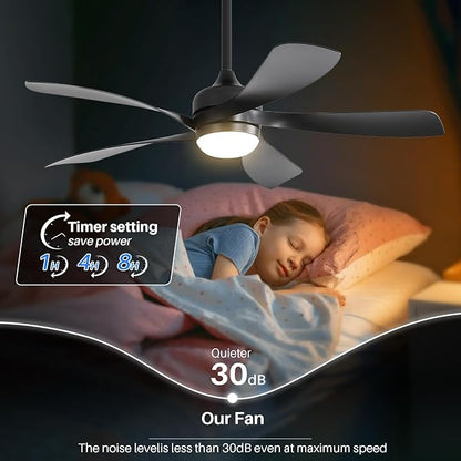CACI Mall 52 inch Smart Ceiling Fan with Lights, Remote Control, Compatible with Alexa/Google/App, 5 Blades, Dimmable Lighting, Quiet, Indoor/Outdoor Ceiling Fans for Living Room, Bedroom, Patios