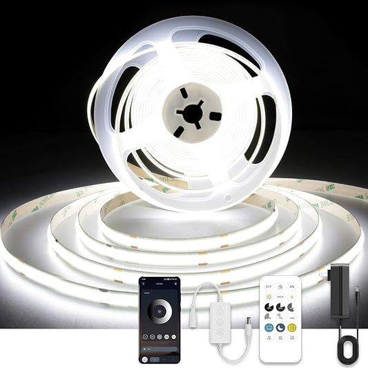 AXMOTUT White COB LED Strip Light, Dimmable 32.8ft/10m LED Light, 6000K Daylight White 3200 LEDs High Lumen LED Tape Lights CRI 90+ with RF Remote and UL Power for Bedroom,Kitchen,DIY Home Decoration