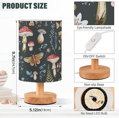 Bedside Table Lamp Mushroom Floral Butterfly Nightstand Lamp with Wood Desk Lamps for Bedroom Living Room Nursery Office Home Decor