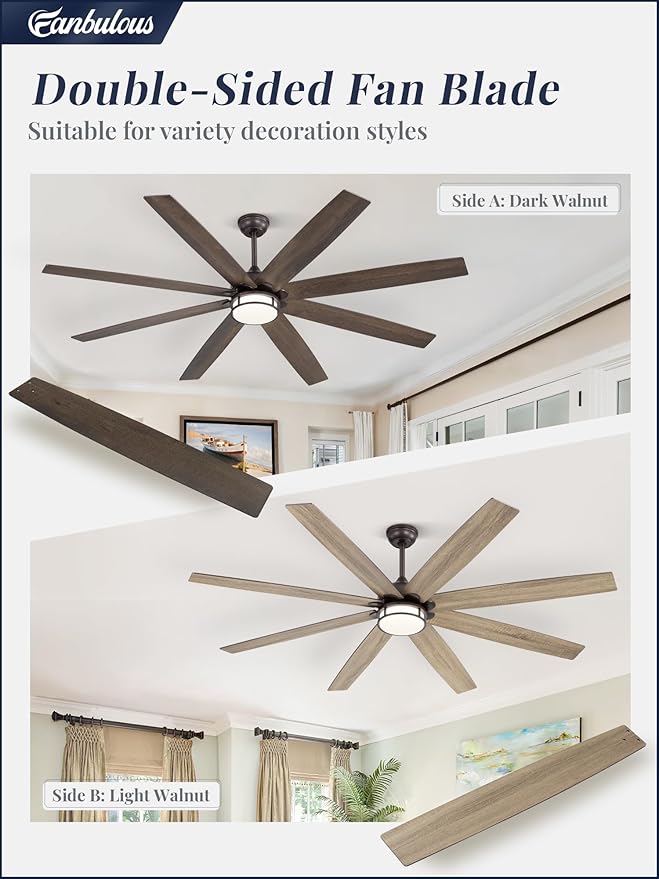 Fanbulous 72 Inch Ceiling Fans with Lights, Large Farmhouse Ceiling Fans with Remote, Oil Bronze Ceiling Fan Fixtures with Bright LED Light for Living Room, Bedroom, Kitchen