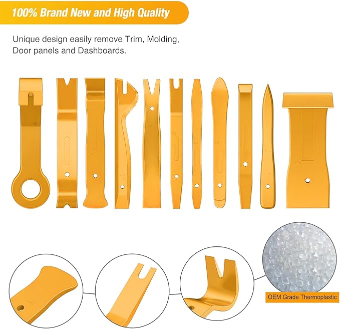 GOOACC 40Pcs Trim Removal Tool,Auto Terminal Removal Key Tool,Auto Clip Pliers Stereo Removal Tools,Car Upholstery Repair Removal Kit,Precision Hook and Pick Set,Wiring Threader,Car Film Scrape-Yellow