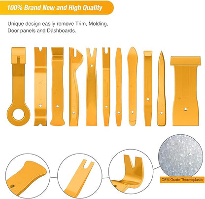 GOOACC 40Pcs Trim Removal Tool,Auto Terminal Removal Key Tool,Auto Clip Pliers Stereo Removal Tools,Car Upholstery Repair Removal Kit,Precision Hook and Pick Set,Wiring Threader,Car Film Scrape-Yellow