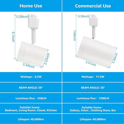 LEONLITE Retail Pro Series 17.5W LED H Track Lighting Heads, ETL Listed, Commercial Dimmable H Track Light Heads for Store Shop Restaurants, CRI90 Track Lighting, 3000K, Matte White, Pack of 4