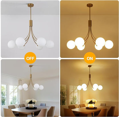 CNRATYE 6-Light Modern Farmhouse Gold Chandeliers for Dining Room Light Fixture, Mid Century Hanging Sputnik Chandelier for Living Room Kitchen Island Bedroom Foyer, Milk White Globe Glass Shade