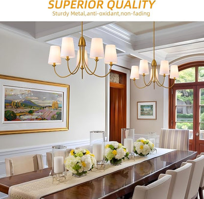 Gold Chandeliers for Dining Room,5-Light Farmhouse Dining Room Light Fixture with White Fabric Shade,30" Modern Industral Chandelier for Bedroom Foyer Living Room Kitchen.