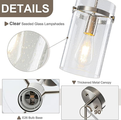 1 Pack Seeded Glass Pendant Lights Kitchen Island, Hanging Modern Pendant Light Fixtures, 5.5" Brushed Nickel Pendant Lighting Island Lights for Kitchen Over Sink Entryway Hallway