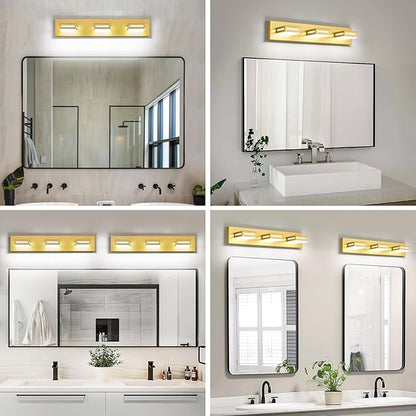 LED Modern Bathroom Light Fixtures, 3-Light 24-Inch Gold Vanity Lights for Bathroom Lighting Fixtures Over Mirror, 6000K Cool White 350° Rotatable Wall Lamp