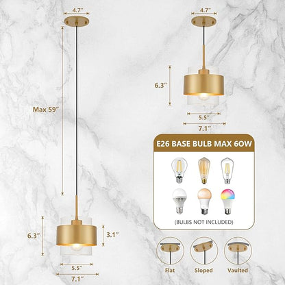 7" Modern Pendant Lights Kitchen Island, Farmhouse Pendant Light with Durable Metal Shades,Farmhouse Pendant Lighting for Kitchen Island Living Room Hallway