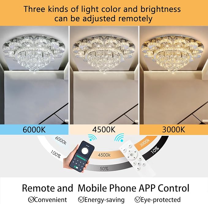 HAIXIANG Modern Chandelier Living Room Light Glam Chandeliers Ceiling Light Fixture Remote Dimmable Lights 40 Inches Luxury Crystal Silver Dining Room Lights