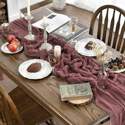 Artoid Mode Boho Cheesecloth Gauze Dusty Rose Wedding Table Runner, 120 Inch Seasonal Fabric Kitchen Dining Holiday Table Decor for Home Party Indoor