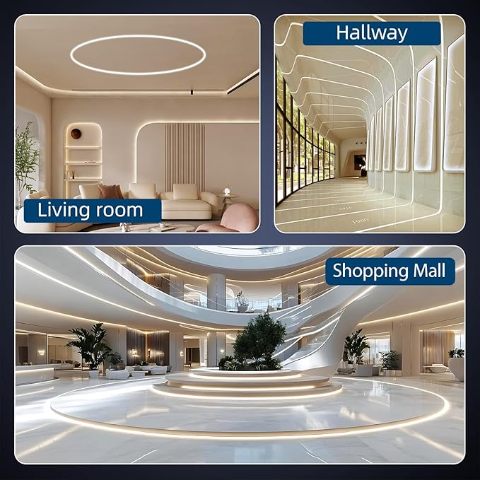 Flexible Plaster in LED Channel 6.6ft ×8Pack Curved Recessed Drywall Aluminum Strip Light Track with White Diffuser for LED Tape Mounting Profile
