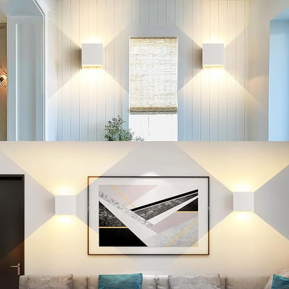 2 Pack LED 20W Outdoor Wall Lights Exterior/Interior 3 Colors Adjustable Wall Sconce Up and Down Light Porch Lights IP65 Waterproof Exterior Wall Sconce Modern Outdoor Lighting Square Aluminum White