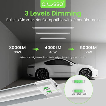 ALUSSO® LED Shop Lights 4FT with Reflector, 5000LM Super Bright, Adjustable 3000K-5000K Color Temperature, 120V, Warm to Cool Daylight Linkable Shop Lights for Workshop/Basement, 4 Pack