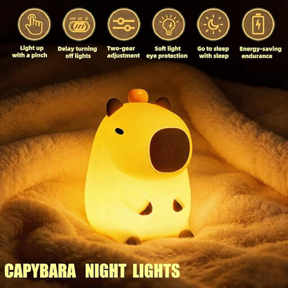 Night Light,Cute Tangerine LED Squishy Novelty Animal Night Lamp,Dimmable Soft Silicone Nursery Nightlight for Kids, Rechargeable Bedroom Touch Lamp, Dorm Decor, Gift(Capybara)