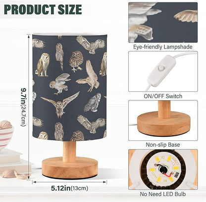 Table Lamp Watercolor Owl Pattern Barn Owl Snow Owl Nightstand Lamp with Wood Base Fabric Lamp Shade Bedside Desk Lamp for Living Room Bedroom Kids Room Office, g336814080p966c1026s2315