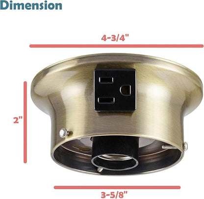 Aspen Creative 22103-07-1, Flush Mount Ceiling Fixture Shade Holder Kit with Outlet in Antique Brass Finish 3-5/8" Fitter, 4-3/4" Diameter x 2" Height