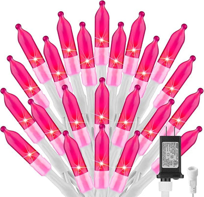 Pink Christmas Mini Lights, 39Feet 100 LED Pink String Light with 8 Lighting Modes, Connectable Valentine's Lights for Indoor Outdoor Valentine's Day Garland Wreath Holiday Decoration, White Wire