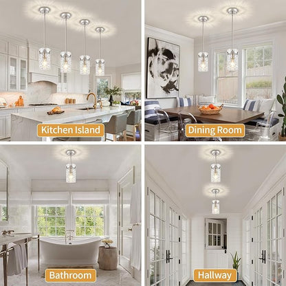 2 Pack Brushed Nickel Pendant Lighting for Kitchen Island, Modern Hand-Blown Glass Kitchen Hanging Light Fixtures Over Island Adjustable Mini Pendan Lights for Hallway Entryway Bathroom Dining Room