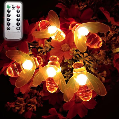Remote Bee String Lights, 19.5Ft 40 Led Bee Shape Fairy Battery Operated String Lights for Garden, Patio, Lawn Decoration with Remote Control(Warm White)