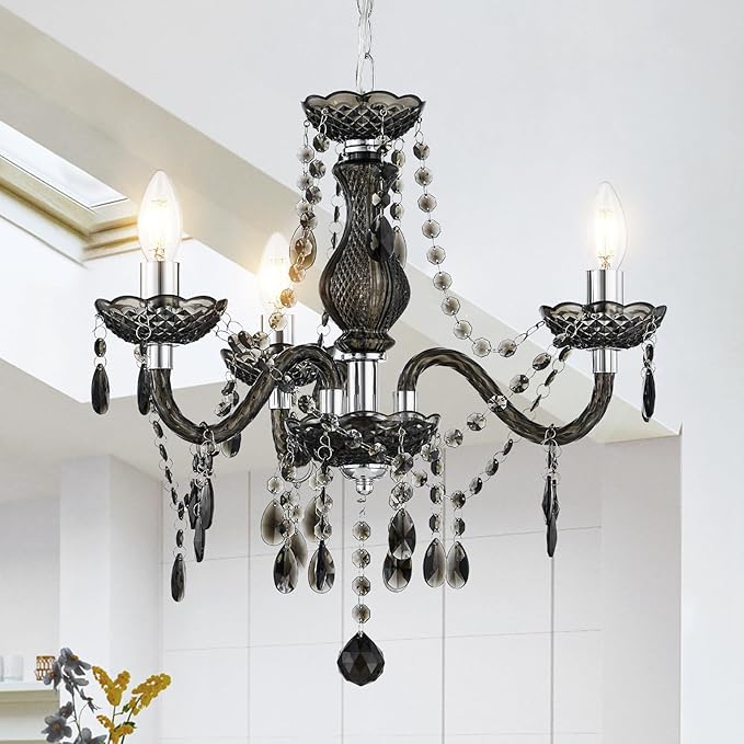 Luvkczc Black Chandelier Small Crystal Chandeliers Lighting Mini Acrylic Chandelier 3 Light Modern Pendant Light Fixtures for Restaurant, Bar, Dining Room, Bathroom