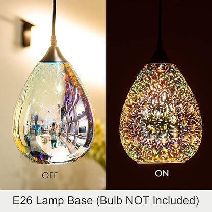 Yisuro Modern 3D Pendant Lights Kitchen Island 1 Pack, Farmhouse Colorful Glass Pendant Light with Clear Globe Shade, Kitchen Island Lighting for Dining Room Entryway, 7.8-inch Diameter