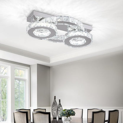 Dimmable Crystal Chandelier Modern Crystal Ceiling Light 3 Rings LED Flush Mount Celiling Light Fixture for Dining Room Bedroom Living Room