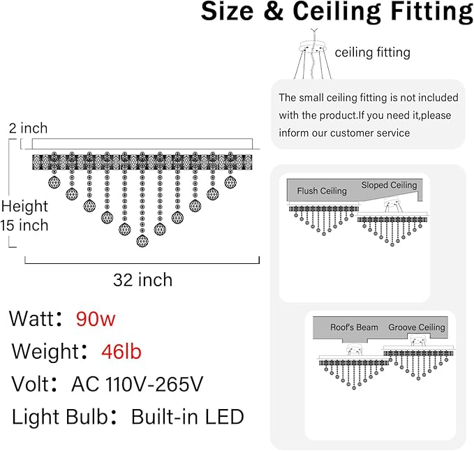 Dia 32" Modern Crystal Chandeliers for Dining Room,Black Raindrop Chandelier Flush Mount Chandeliers for Living Room Bedrooms Dining Room Dimmable 2700k 4500k 6000k
