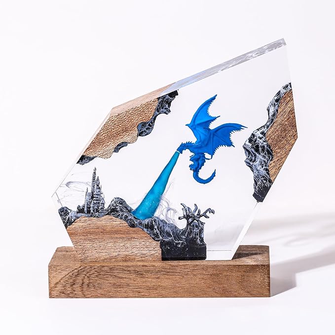 Epoxy Ice Dragon Resin Lamp, Handmade Resin Night Light with USB Port, Multi-Color LED Light, Ideal Home Bedroom Decor, Unique Birthday Holiday Gifts for Father Men Husband Boyfriend Him Kids (10"x6")