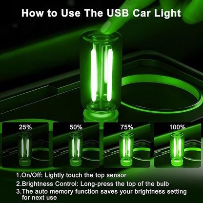 2 Packs USB Light for Car, Touch Dimmable Car Interior Ambient Lights - Portable Mini USB LED Light Bulb, Retro Glass Bottle Night Light for Vehicle, Bedroom, Hallway, Camping(Green)