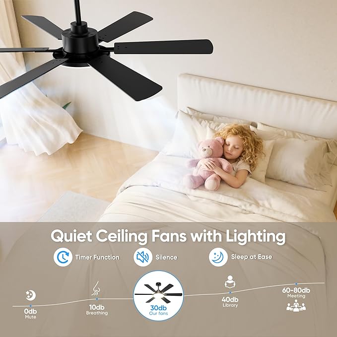 52 Inch Ceiling Fans with Lights, Upgraded 6 Blade Design, Remote Control, Ultra Quiet Reversible DC Motor, 6 Speeds, 3CCT Dimmable LED, Memory Function, Double Sided Blade for Bedroom Livingroom
