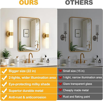 Brushed Gold Wall Sconce, Bathroom Sconces Wall Lighting with Milky White Glass, Modern Sconces Wall Light fixturesfor Bathroom Mirror Bedroom Living Room Hallway (Hardwired)