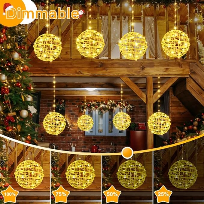 Ollny Christmas Lights Outdoor 4Pack 7.87inch, Warm White 200 LED Ball Light with Plug in Remote, 8 Modes IP67 Waterproof Connectable Sphere Tree Lights for Indoor House Yard Garage Decorations