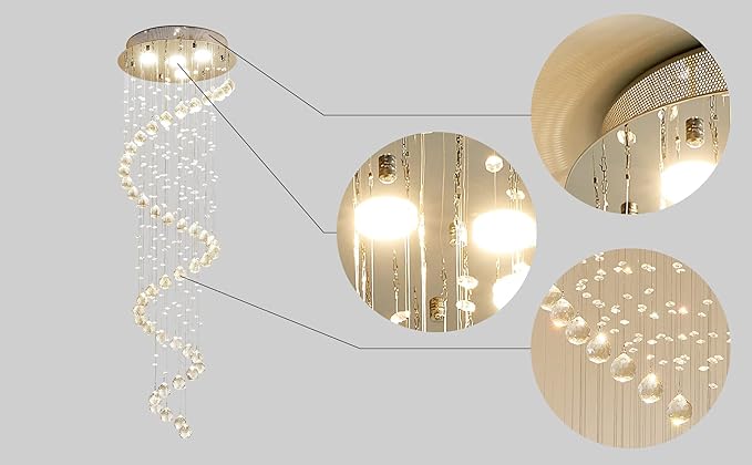 AGV LIGHTING Modern Crystal Chandelier, 4-Light Pendant, H50 x D16, White, Indoor, Bedroom, Dining Room, Living Room, Lobby