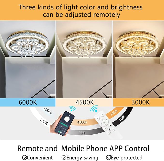 Modern Flush Mount Ceiling Chandeliers Dining Room LED Light Crystal Lights for Living Room Gold Sparkling Chandeliers Interior Luxury Lighting Fixtures Bedroom Ofiice Dimmable Light 2700K 6000K