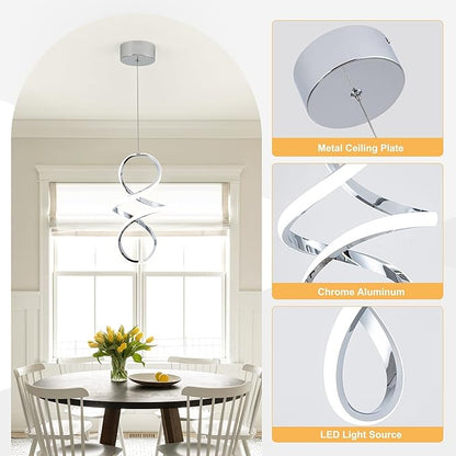 MAYNA Modern Kitchen Island Lights, 4000K LED Dining Room Light Fixture, 18W Adjustable Height Modern Led Chandelier for Kitchen Bedroom Kitchen Island Cafe, 3 Pack (Chrome)