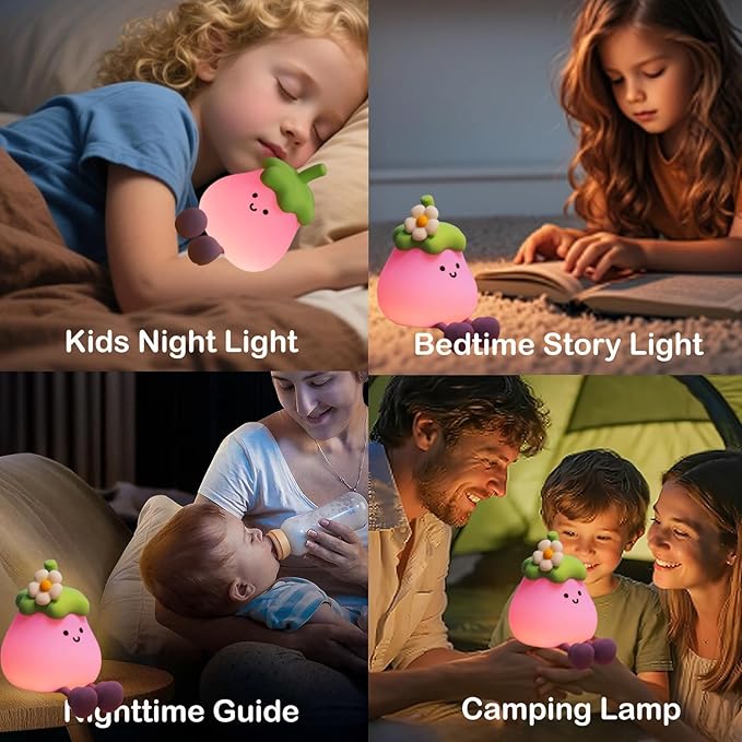 LED Eggplant Night Light for Kids, 3 Level Dimmable Nightlight, Cute Silicone Squishy Touch Lamp, Rechargeable Bedside Lamp for Bedroom Decor, Boys and Girls Gift (Eggplant)