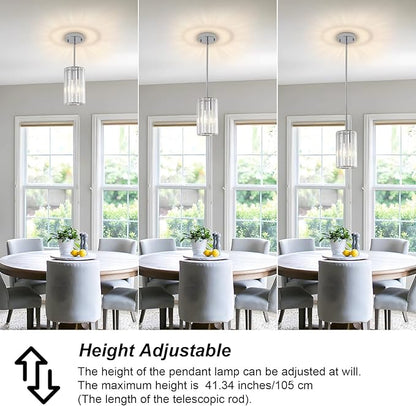 Chrome 2-Pack Modern Pendant Lights Mini Chandelier Kitchen Island Pendant Lights Hanging Light Fixtures Adjustable Crystal Chandelier Fixture for Island Dining Room Hallway Bedroom