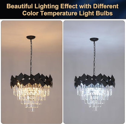 Black Crystal Chandelier Modern Round Chandelier Crystal Ceiling Pendant Light 24'' 5 Tiers Dining Room Chandelier over Table k9 Luxury Hanging Lamp Fixtures for Entryway Foyer Dining Room Bedroom
