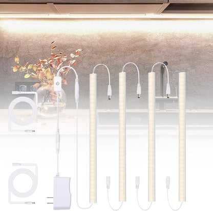 Under Cabinet LED Lights, Dimmable Under Cabinet Lighting, 4 Pack LED Lights for Kitchen Under Cabinet, Under Counter Light Natural White 4500K