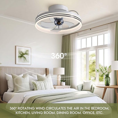 LUDOMIDE Ceiling Fans with Lights, 360° Rotating Ceiling Fan with Lights and Remote, 6 Wind Speeds Smart Flush Mount Ceiling Fan for Bedroom, Dining Room and Kitchen 20"
