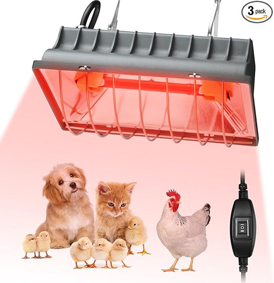Chicken Coop Heat Lamp for Dog Kennel, Cat Bed, Reptiles & Incubators - 250W Adjustable Heat Lamp with 2 Heat Settings for Poultry, Livestock, and Pets